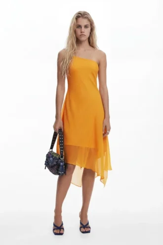 Asymmetrische gelaagde midi-jurk