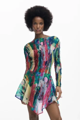 Asymmetrische jurk met ruches