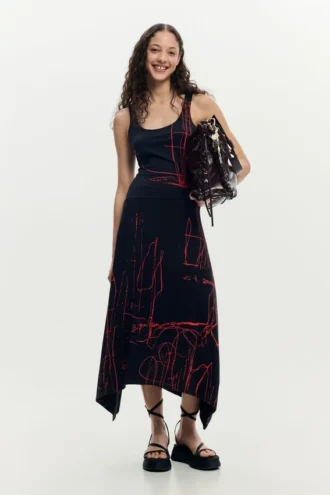 Asymmetrische mouwloze jurk