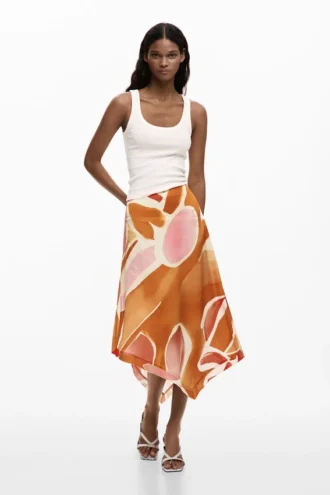 Asymmetrische rok met bloemblaadjes