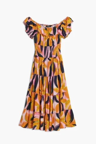 Bardot-jurk met ruches