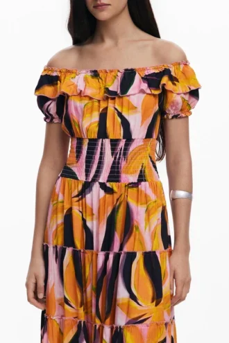 Bardot-jurk met ruches