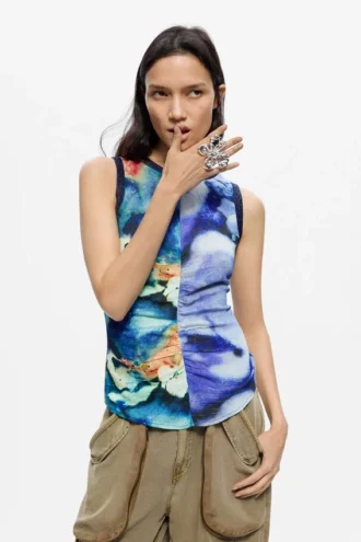 Bedrukte mouwloze blouse