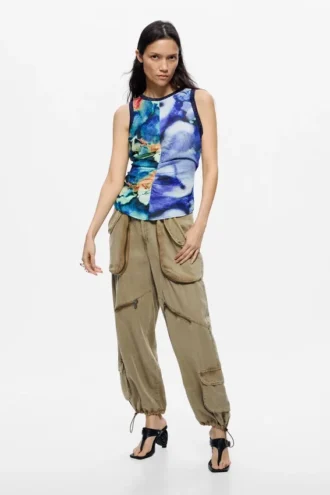 Bedrukte mouwloze blouse