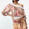 Bedrukte strapless blouse
