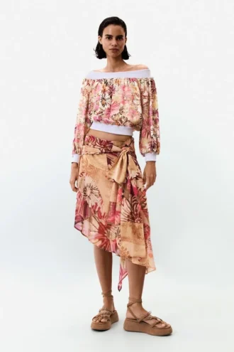 Bedrukte strapless blouse