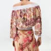 Bedrukte strapless blouse