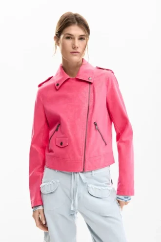 Bikerjas met leerlook