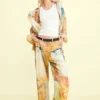 Broek met hybride print