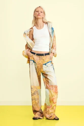 Broek met hybride print