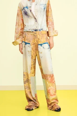 Broek met hybride print