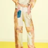 Broek met hybride print