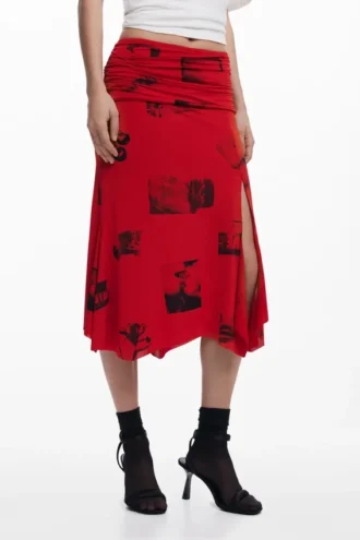 Collage-rok met omgeslagen tailleband