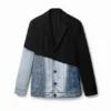 Denim blazer van twee materialen