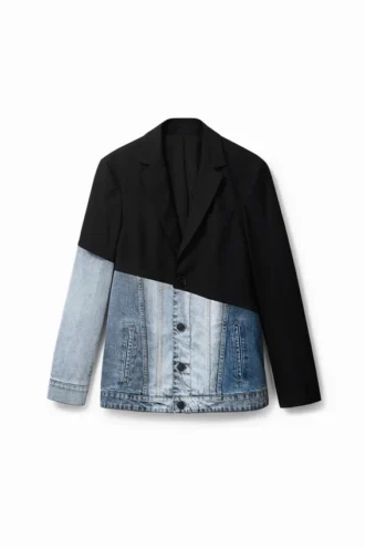 Denim blazer van twee materialen