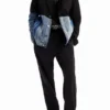 Denim blazer van twee materialen