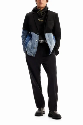 Denim blazer van twee materialen