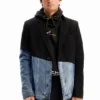 Denim blazer van twee materialen