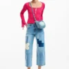 Denim broek met gehaakte patches