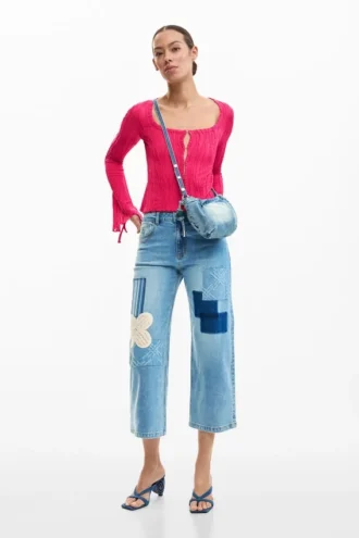 Denim broek met gehaakte patches