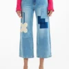Denim broek met gehaakte patches
