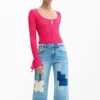 Denim broek met gehaakte patches