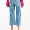Denim broek met gehaakte patches