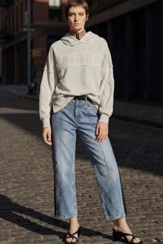 Denim broek van twee materialen