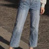 Denim broek van twee materialen