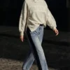 Denim broek van twee materialen