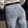 Denim broek van twee materialen