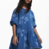 Denim jurk met bloemenprint