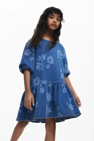 Denim jurk met bloemenprint