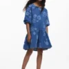Denim jurk met bloemenprint