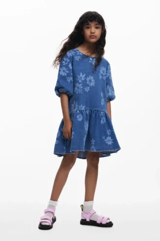 Denim jurk met bloemenprint