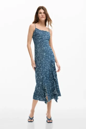 Denim jurk met ruches