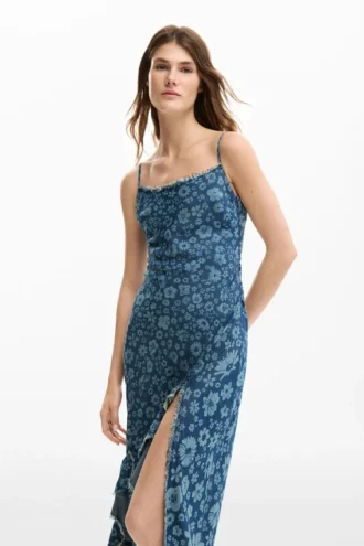 Denim jurk met ruches