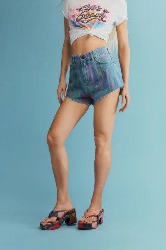 Denim korte broek met print