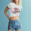 Denim korte broek met print