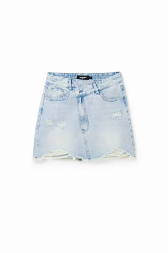 Denim mini-rok met gekruiste taille