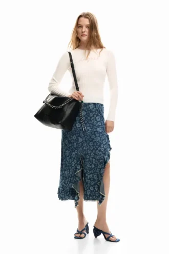 Denim rok met ruches