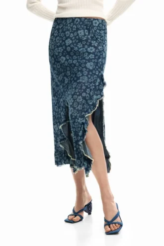 Denim rok met ruches