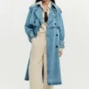 Denim trenchcoat met riemen