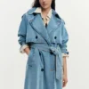 Denim trenchcoat met riemen