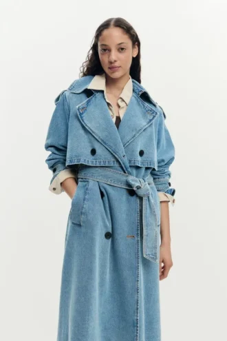Denim trenchcoat met riemen