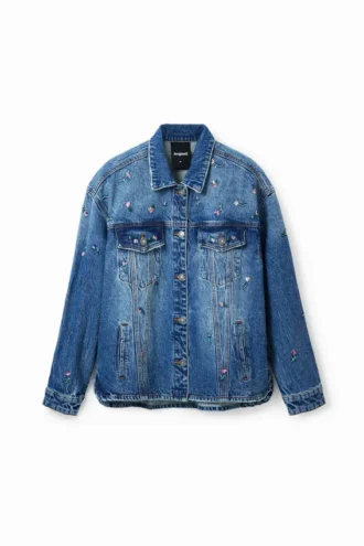 Denim truckerjas met bloemenprint