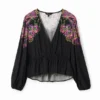 Digitale bloemenprint wikkelblouse