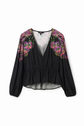 Digitale bloemenprint wikkelblouse