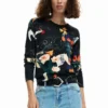 Dunne trui met plantenprint