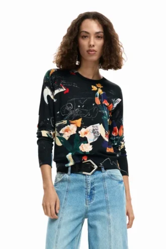 Dunne trui met plantenprint